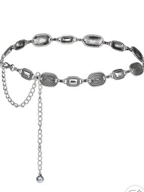 Sterling-Tone Link Chain Adjustable Waist Belt - Silver